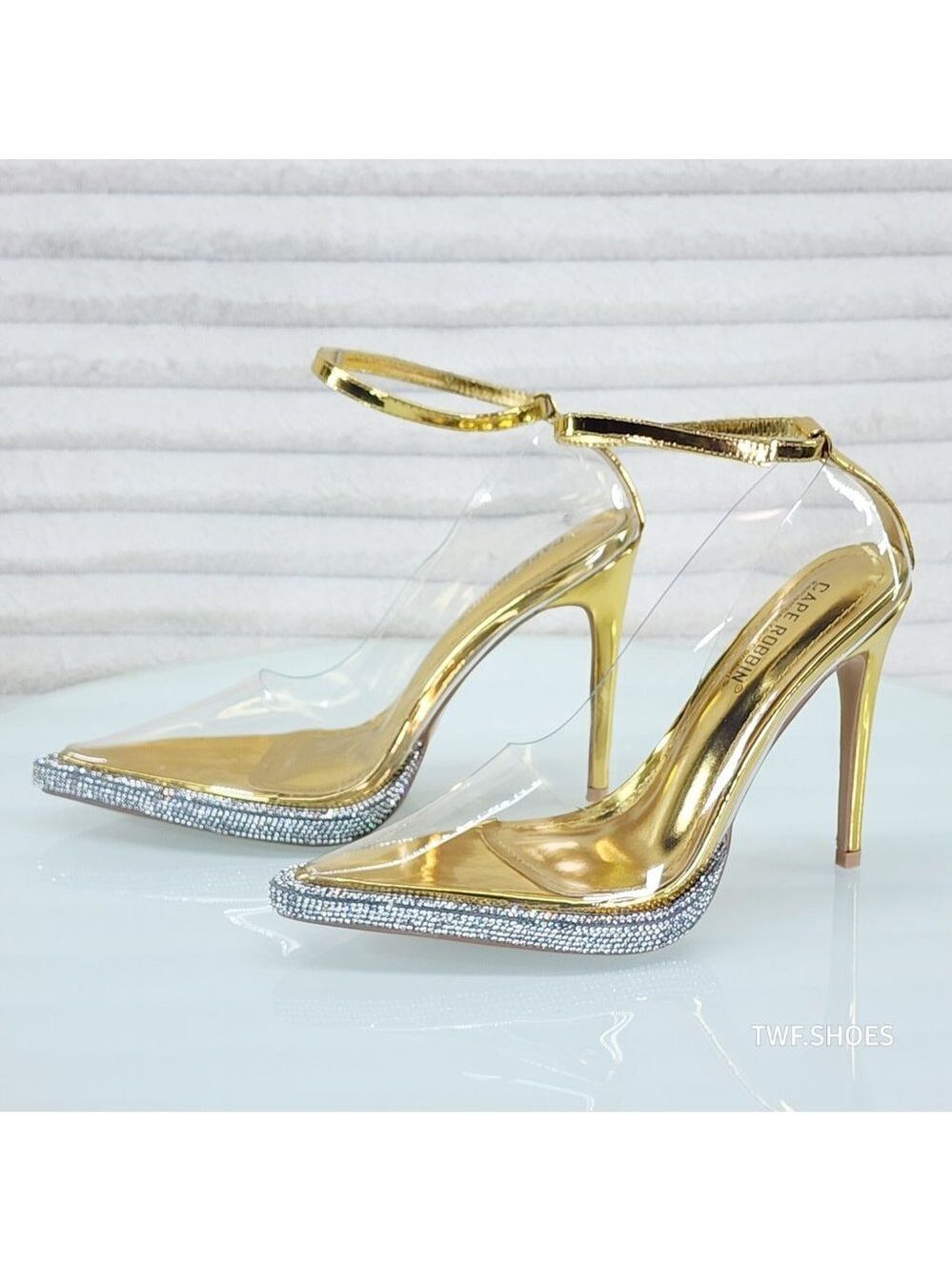 Timeless Gold Translucent Metallic Mini Rhinestone Platform Pump… - Picture 9 of 9